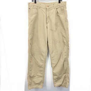 Carhartt Men 36 X 32 Jeans Khaki Brown Canvas Pants Flame Resistant Cat 2 SPOTS